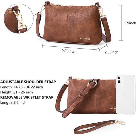 Small Crossbody Bag for Women Vegan Leather Wallet Purses Satchel Shoulder Bags - Picture 11 of 12